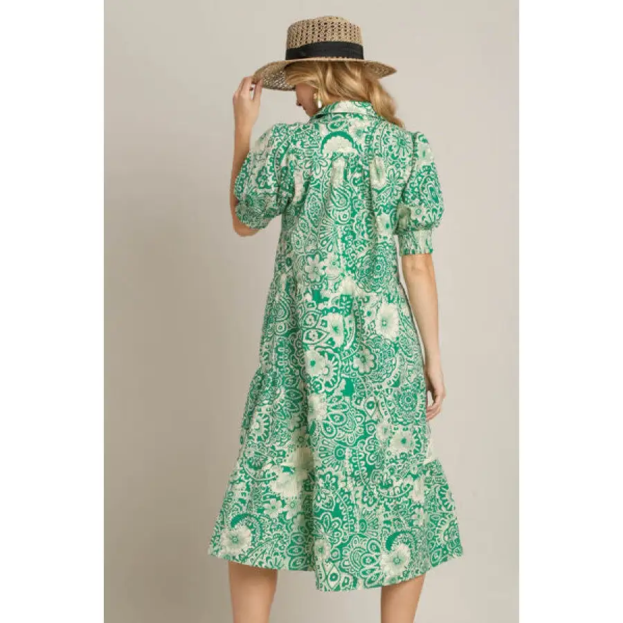 Full Size Smocked Cuff Puff Sleeve Midi Dress Plus Size