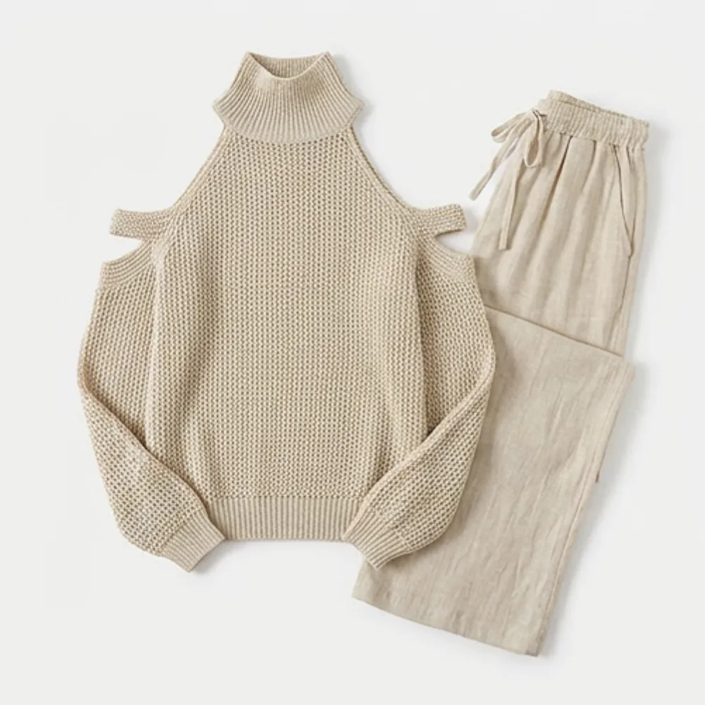 Cold Shoulder Knit Wide Leg Set