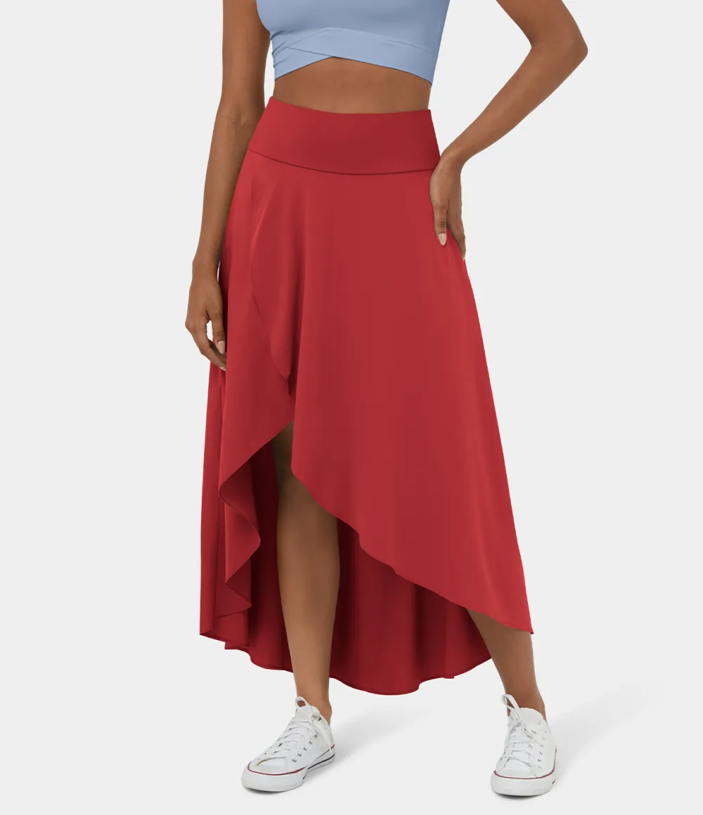 Breezeful High Waisted High Low Ruffle 2-in-1 Flowy Quick Dry Casual Regular Maxi Skirt