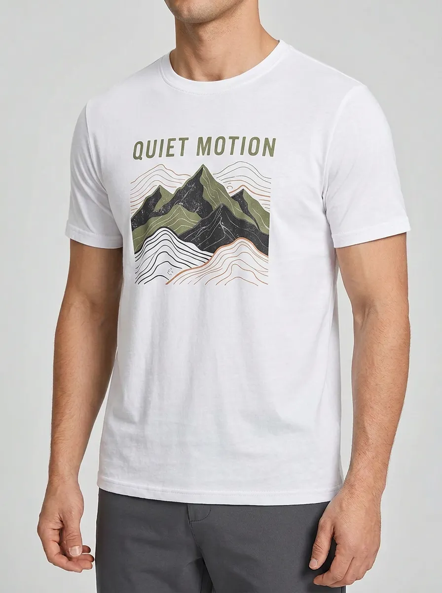 Men's Outdoor Adventure Quiet Motion Mountain Printed T-shirt
