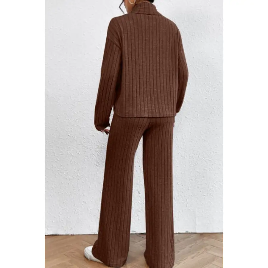 Mock Neck Dropped Shoulder Top and Pants Set