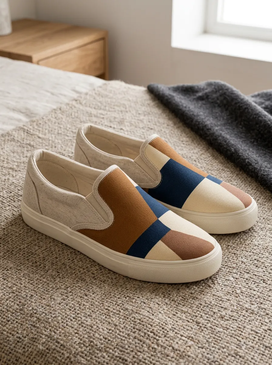 Men's Modern Geometric Color Block Patterned Slip-on Canvas Shoes