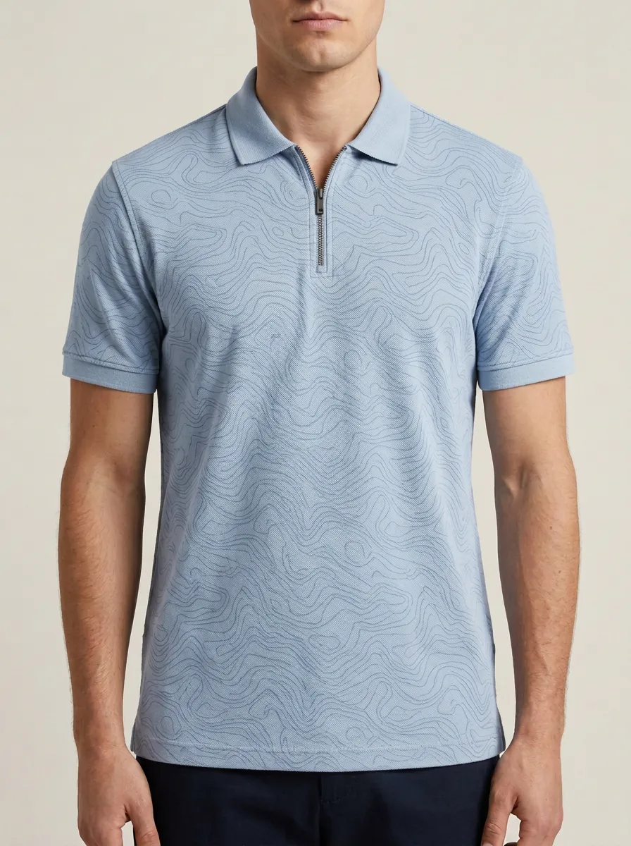 Textured Topographic Men's Polo Shirt