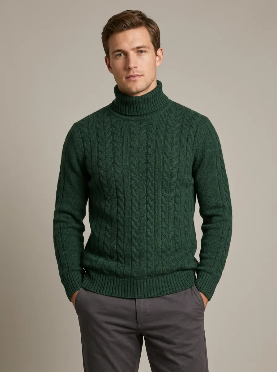 Men's Structured Cable Knit Turtleneck Sweater