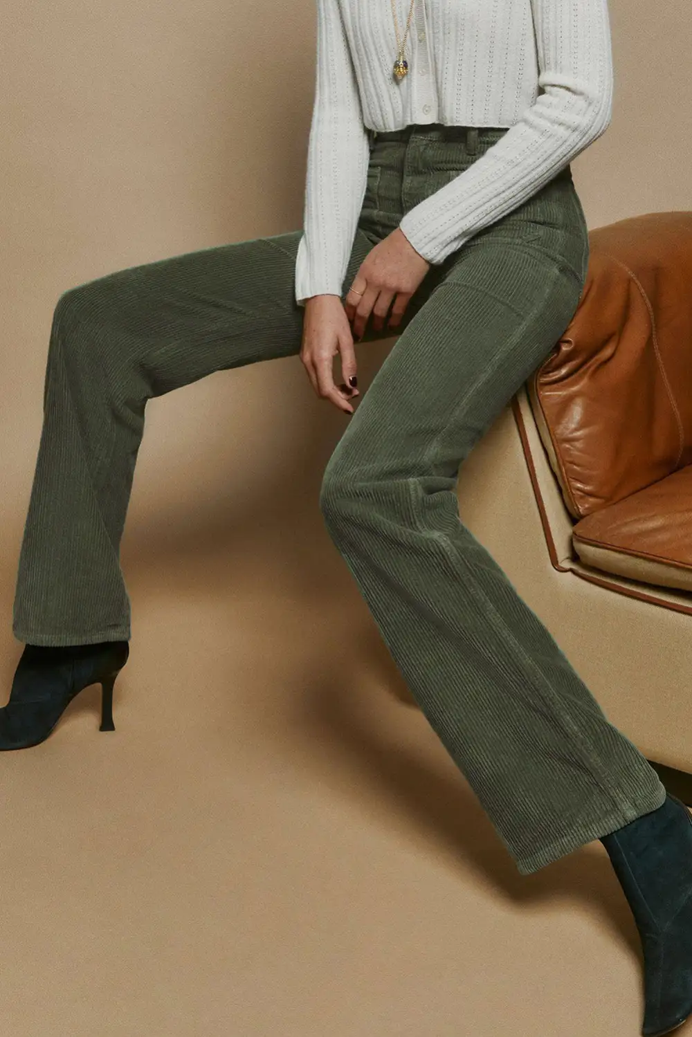 High Waist Square Pockets Corduroy Trousers