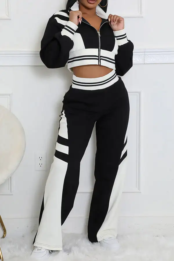 Colorblock High Neck Long Sleeve Pant Set