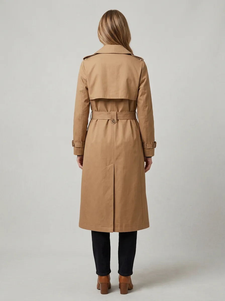 Women's Relaxed Double-Breasted Belted Classic Long Trench Coat