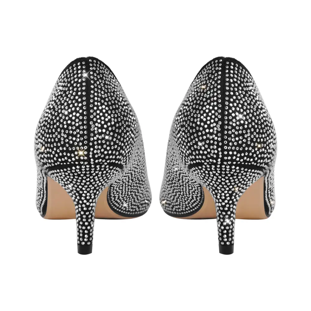Rhinestone Pointed Toe Low Heel Pumps
