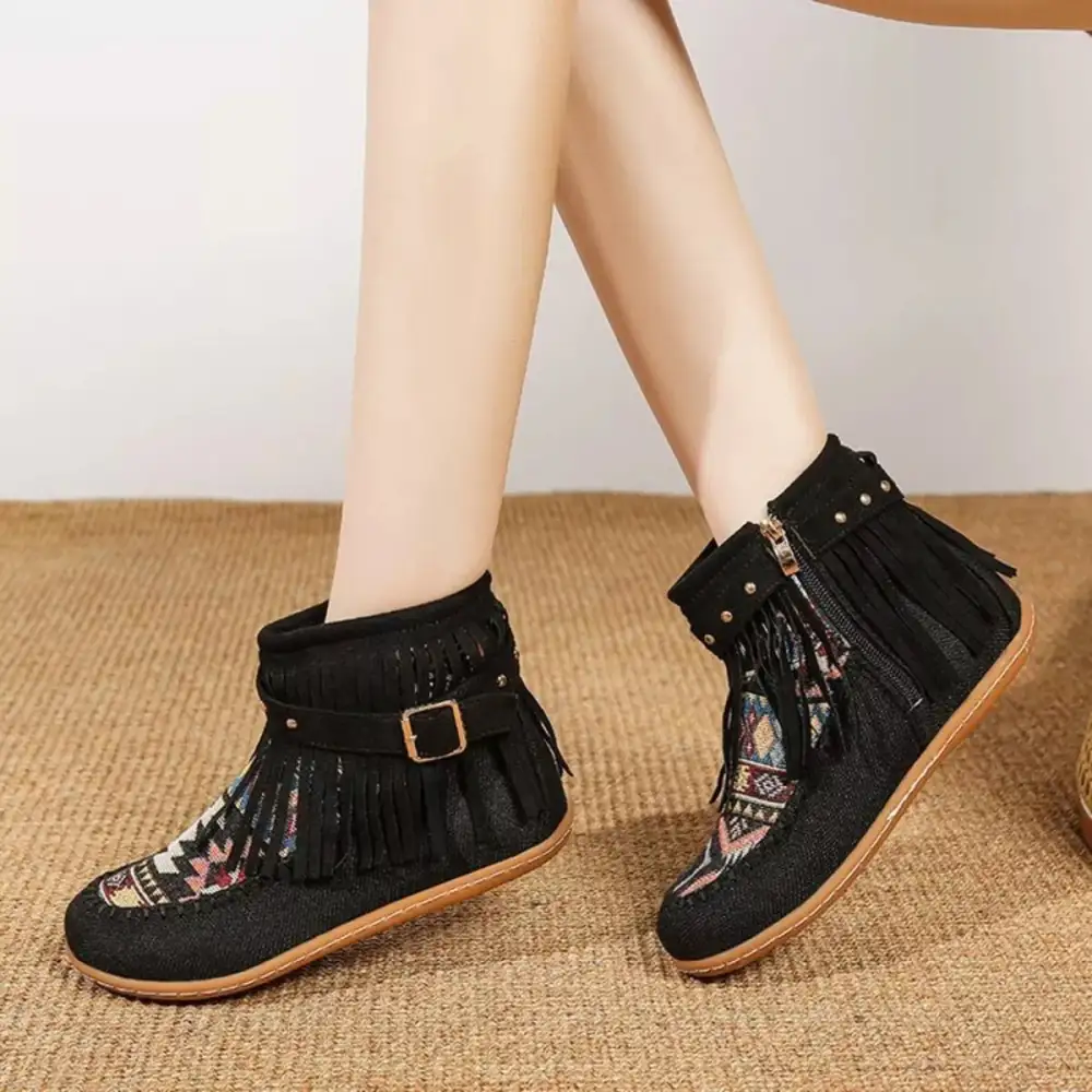 Fringe Side-Zip Ankle Boots