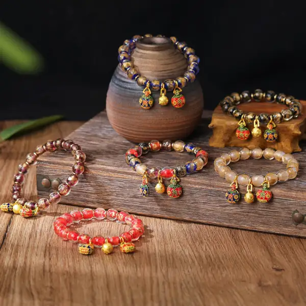 Swallowing Beast Family Charm Foil Liuli Glass Bracelet