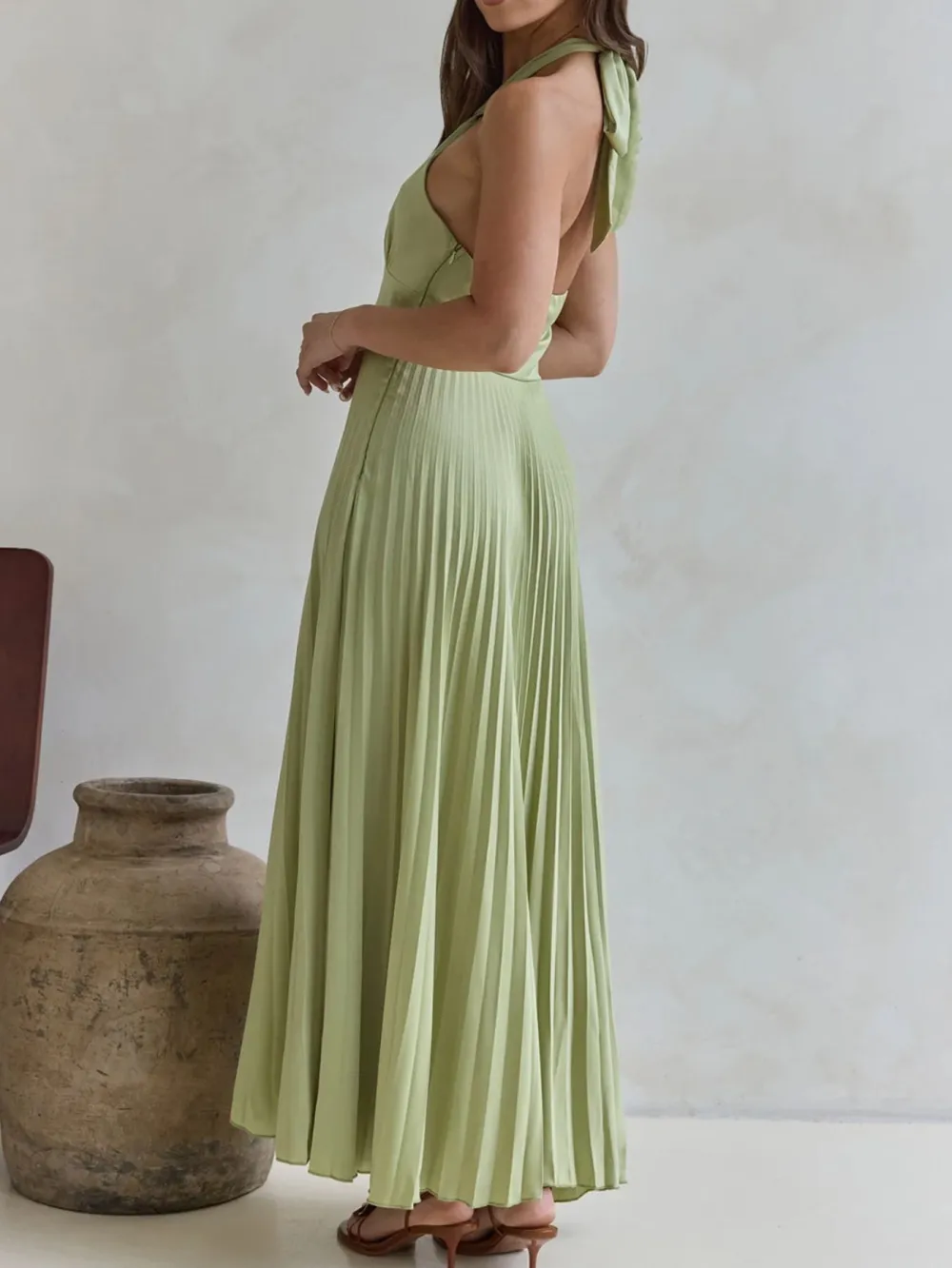 Halter A Line Pleated Casual Dress