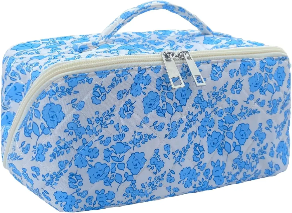 Quilted Floral Travel Makeup Bag