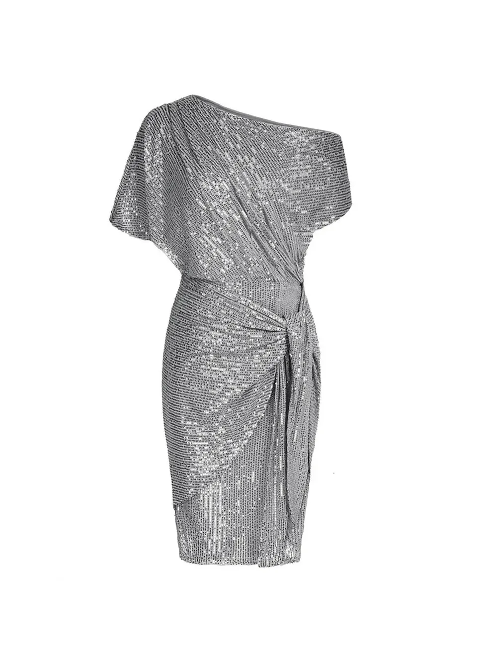 Sequined Asymmetrical Off the Shoulder Mini Dress