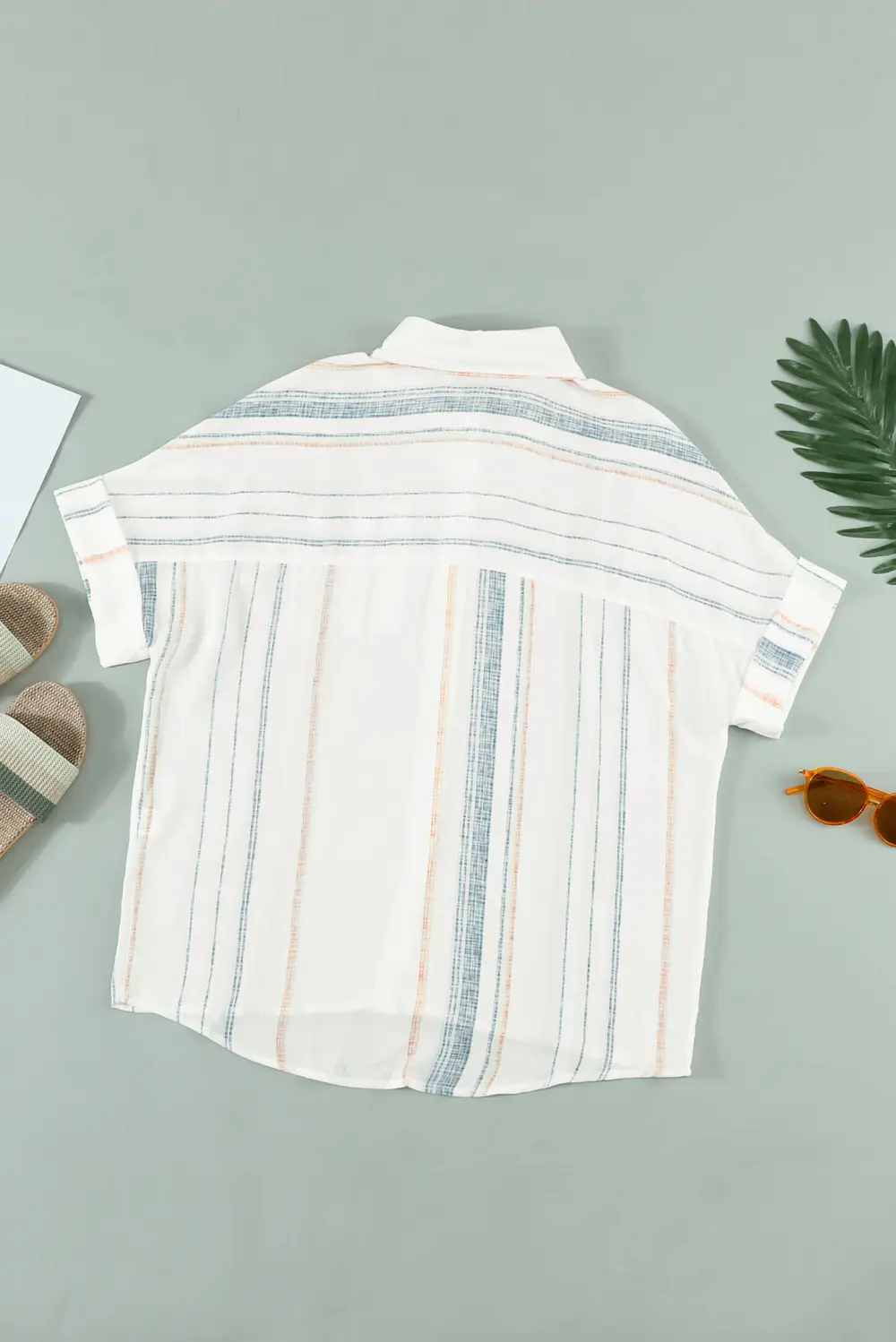 V Neck Stripes Roll Up Shirt