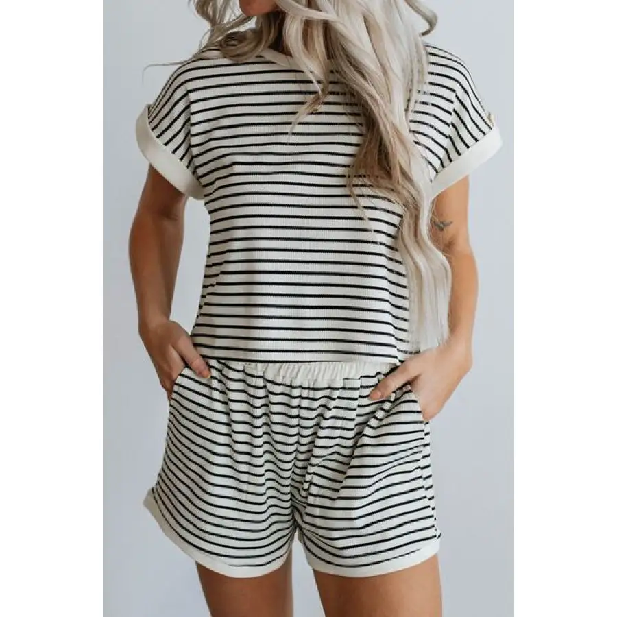 Striped Contrast Top and Shorts Set