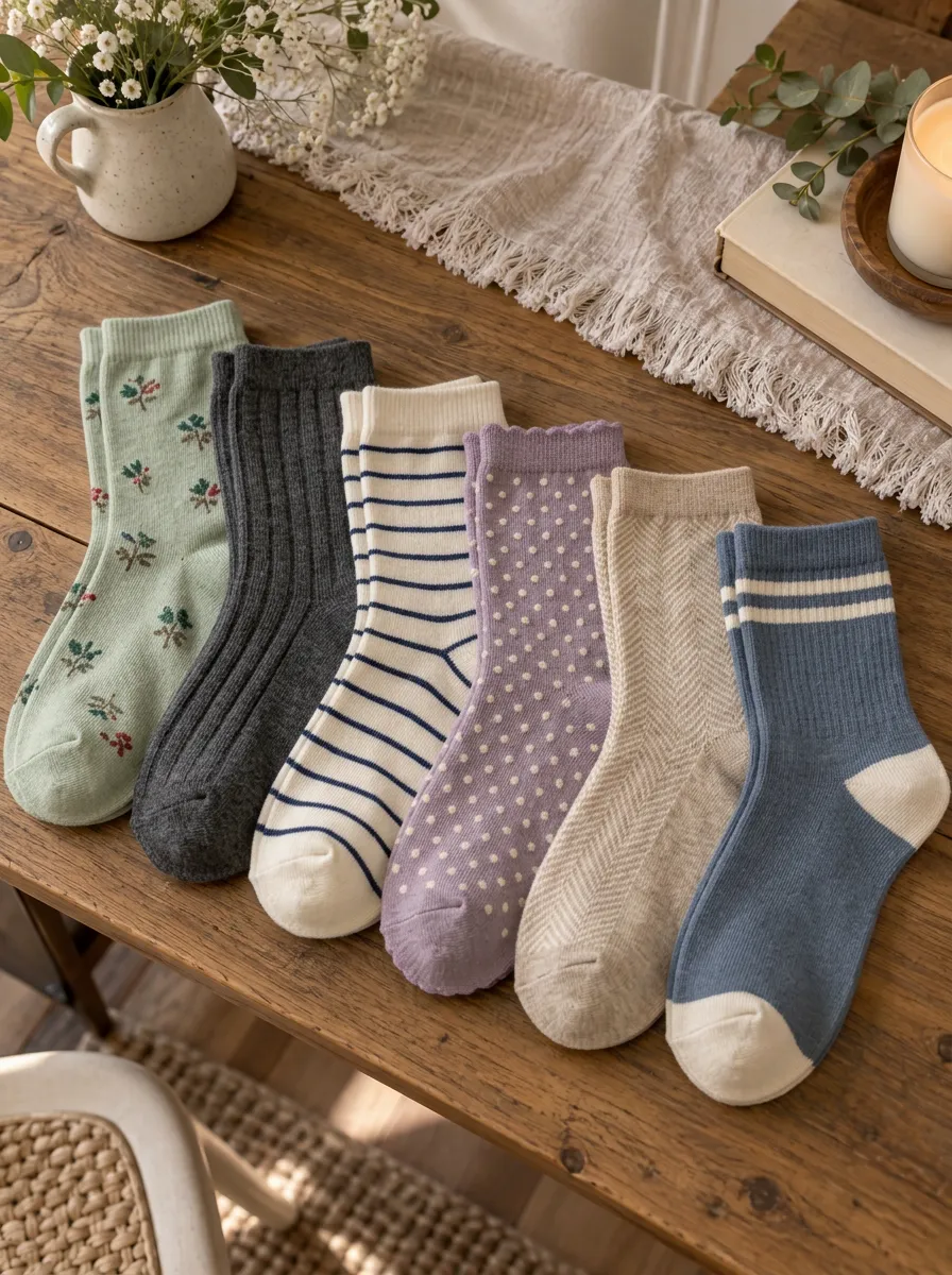 Women's Vintage Floral Striped Polka Dot Heritage Pattern Mix Socks Set