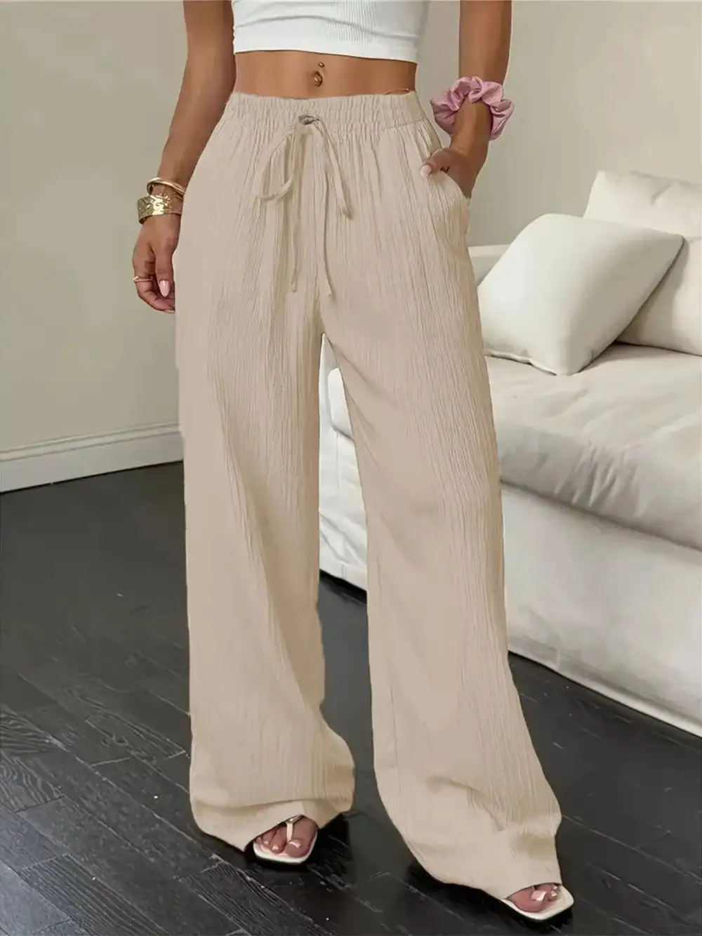 Wide Leg Drawstring Relaxed Fit Pants
