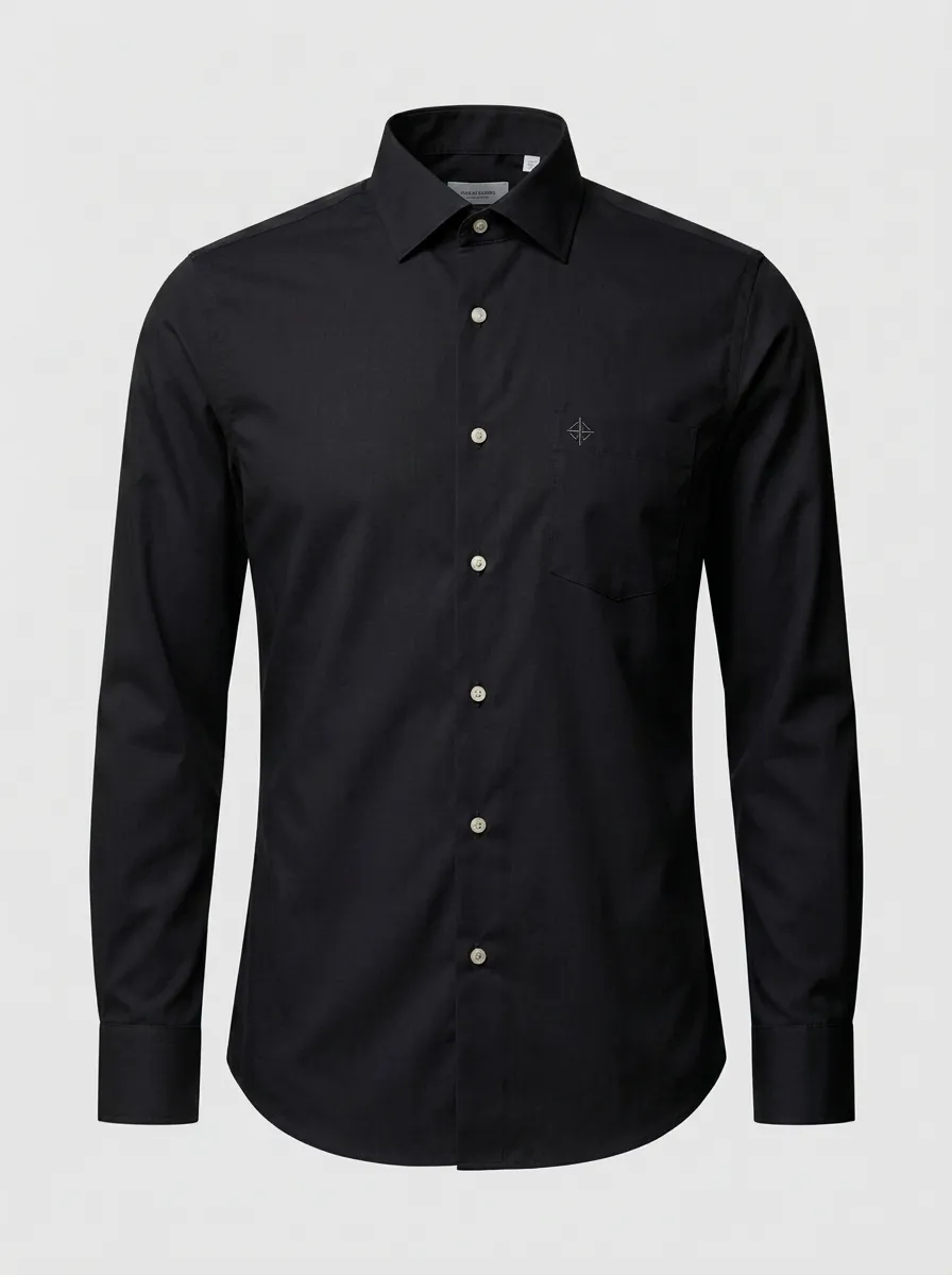Men's Non-Iron Cotton Blue Embroidered Logo Long Sleeve Shirt