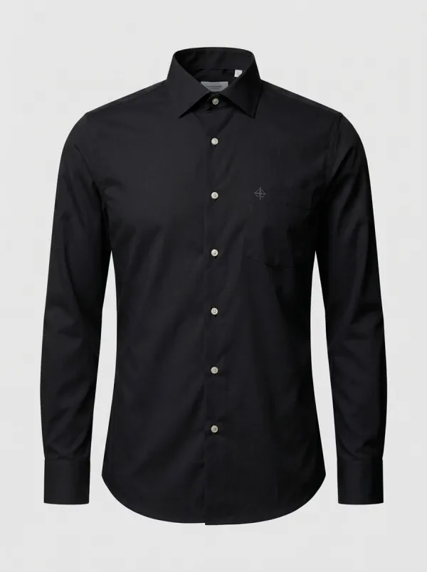 Men's Non-Iron Cotton Blue Embroidered Logo Long Sleeve Shirt