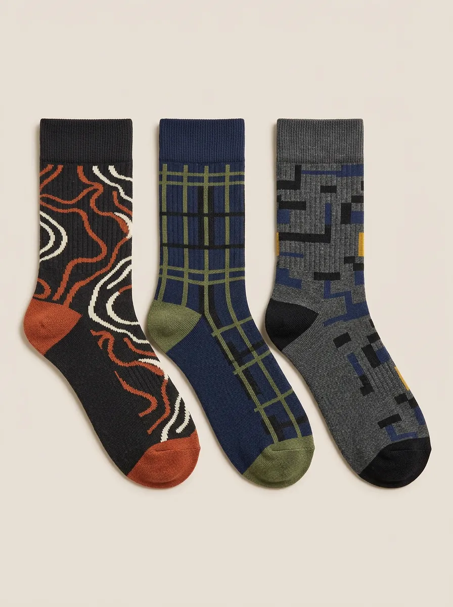 Plaid Geometric Abstract Casual Sock Set