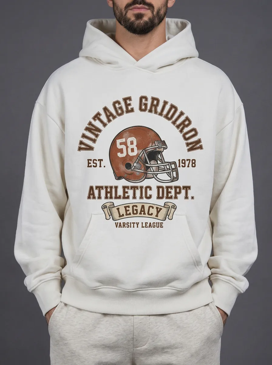 Men's Vintage Football Helmet 58 Printed Hoodie