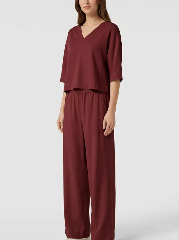 Women's Cropped V-Neck Top And Wide-Leg Trouser Two-Piece Set