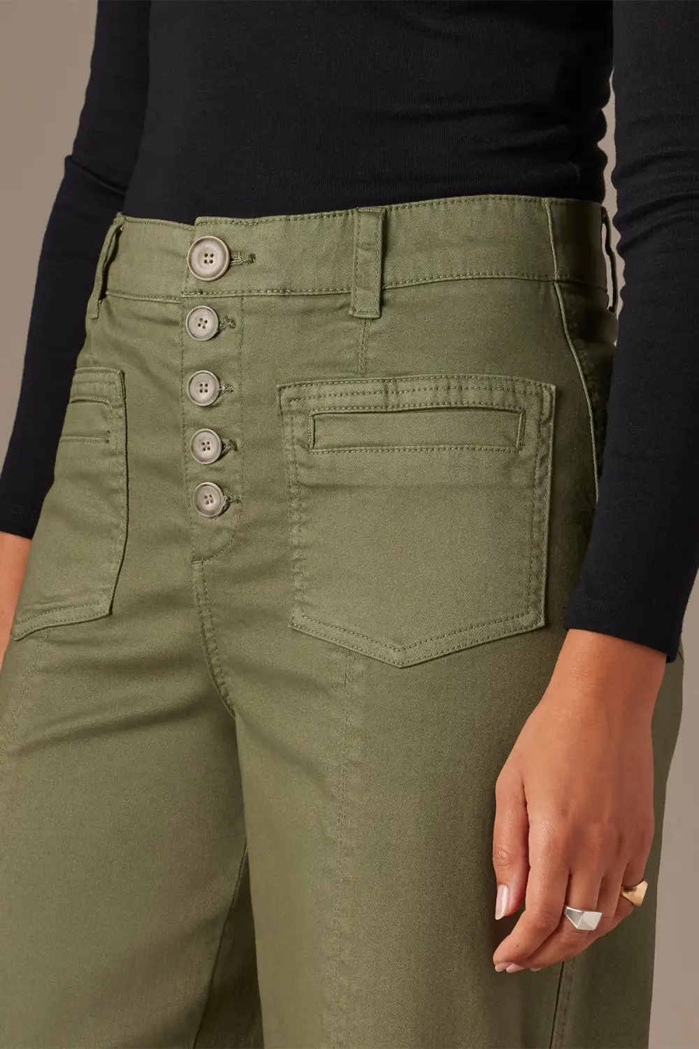 Button Fly Wide Leg Plus Size Pants