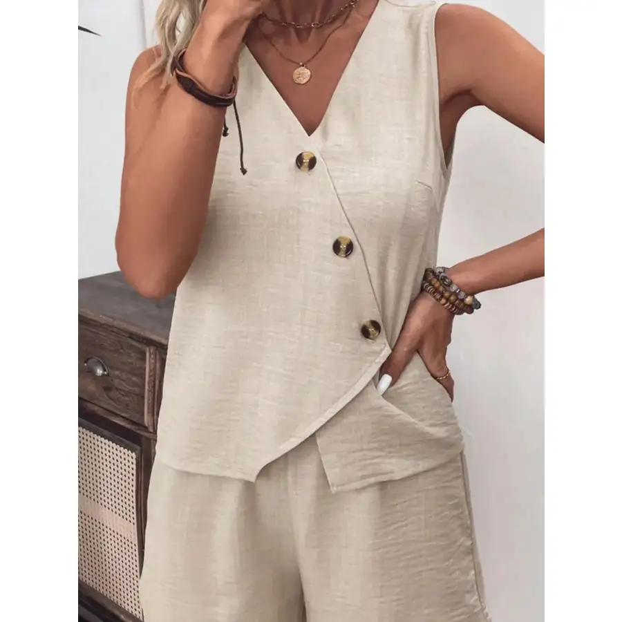 Relaxed Button Up Vest and Shorts Set