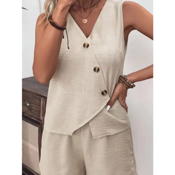 Relaxed Button Up Vest and Shorts Set