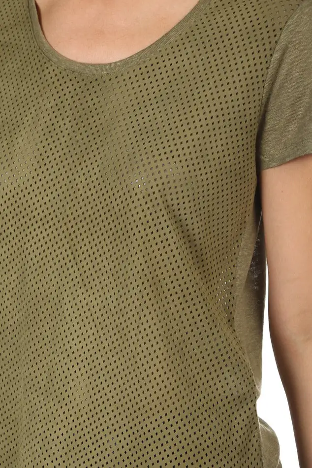 Scoop-Neck Linen Leather T-Shirt