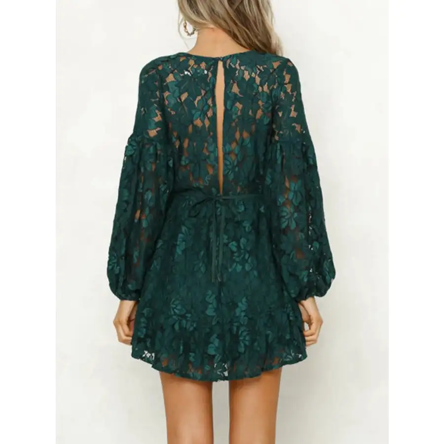 Lace V-Neck Long Sleeve Mini Dress