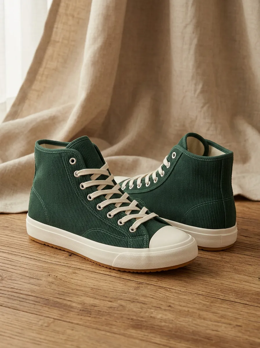 Women's Forest Green Corduroy High-Top Canvas Shoes