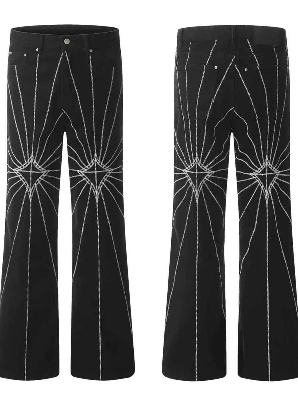 Spider Web Embroidered Flared Jeans