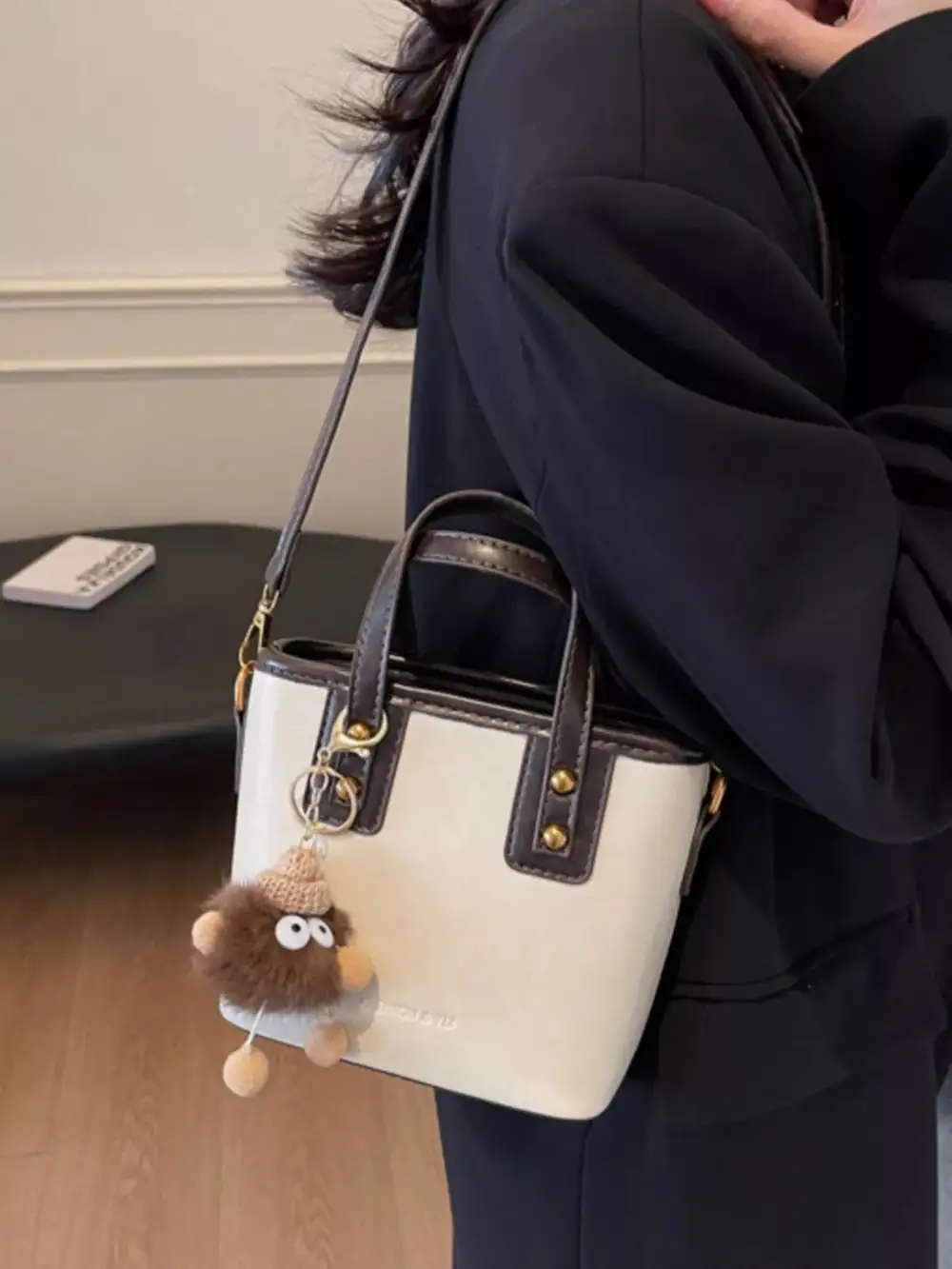 Leather Crossbody Bag with Charm