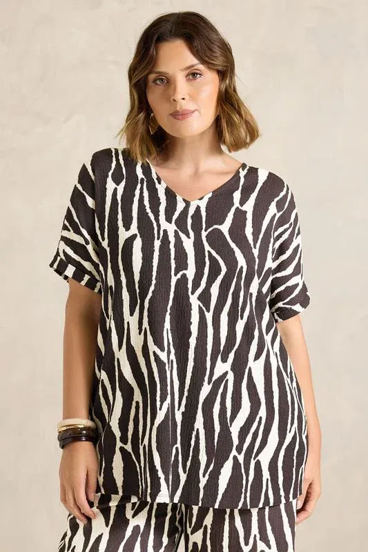 Chocolate Brown Zebra Print V-Neck Top
