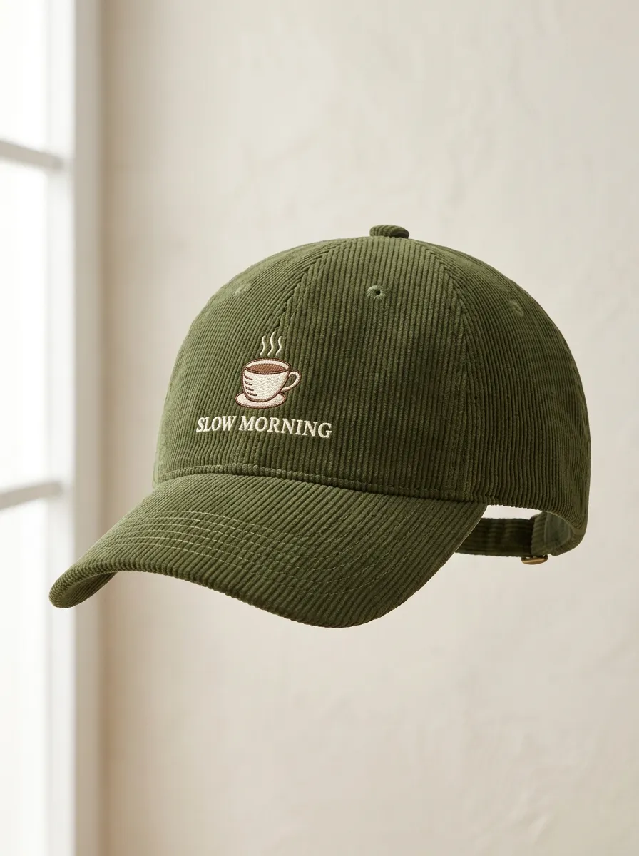 Classic Coffee-Lover Slow-Morning Corduroy Embroidered Unisex Baseball Cap