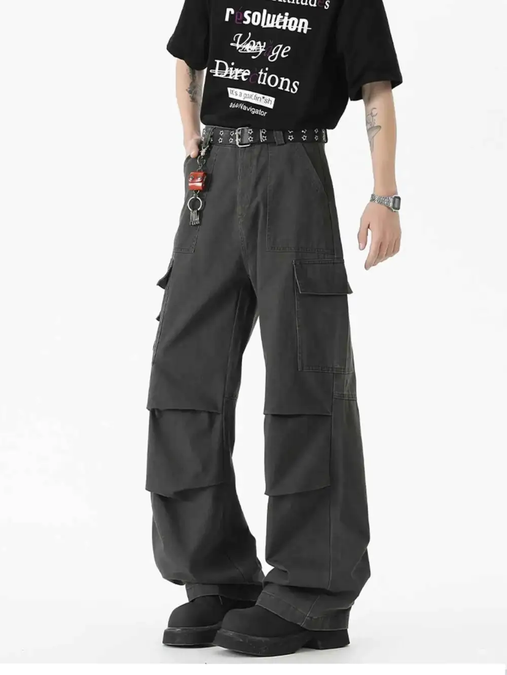Wide Leg Cargo Pants with Ruched Detail