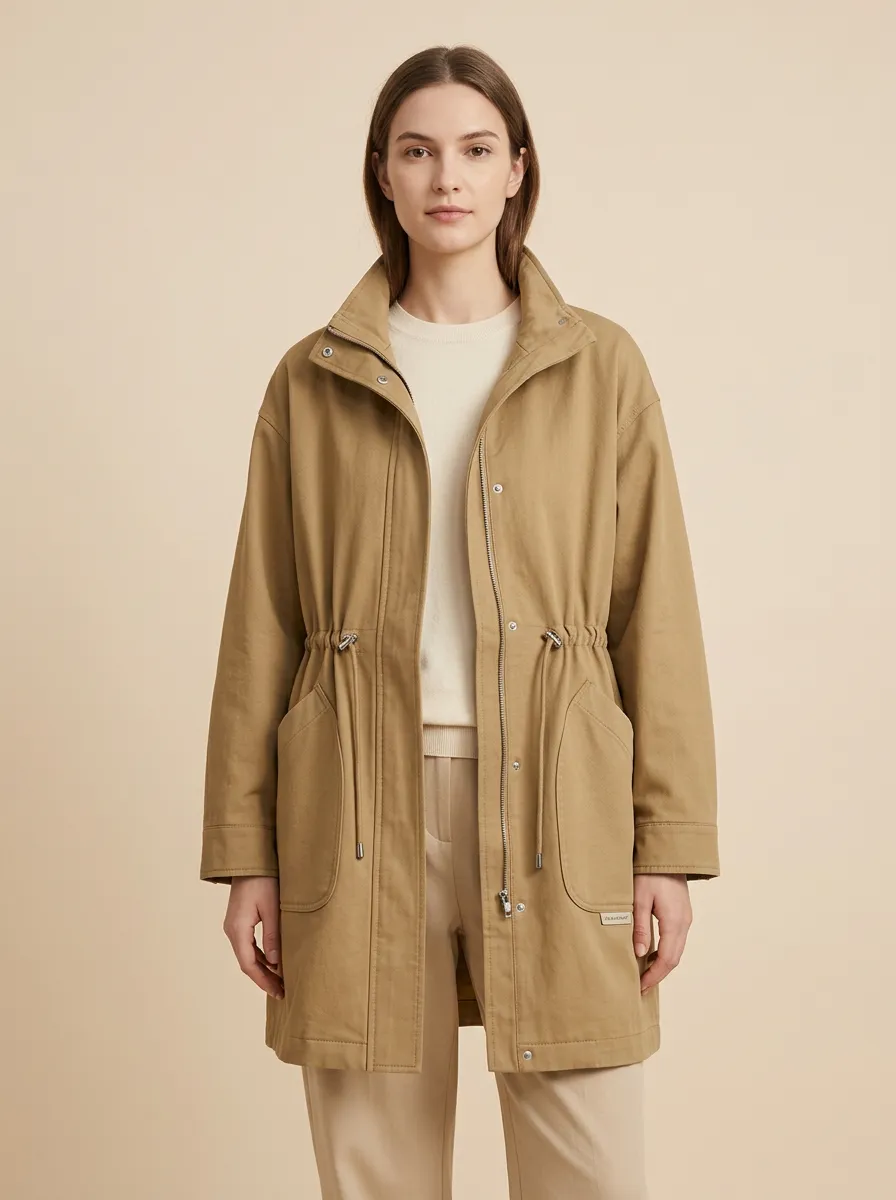 Button Front Casual Drawstring Waist Utility Jacket