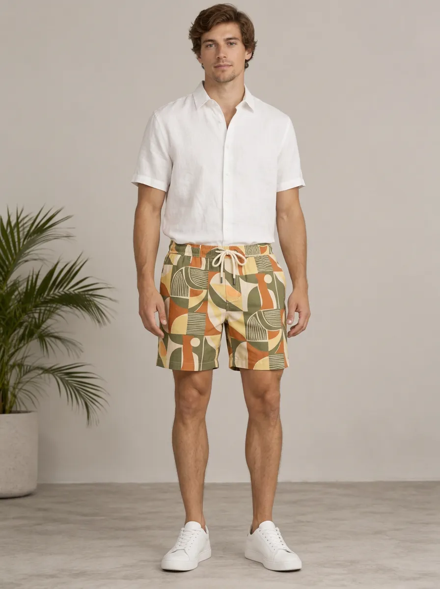 Men's Geometric Abstract Refined Printed Shorts