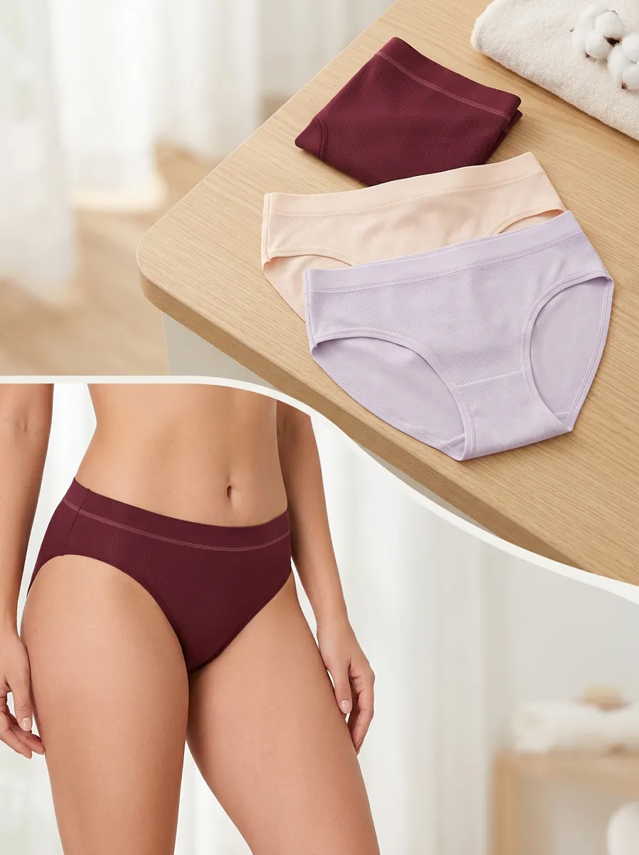 Women's Seamless Ribbed Solid Color Three-Pack Panties