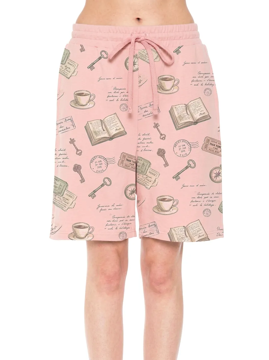 Women's Book Lover Vintage Coffee Key Printed Shorts