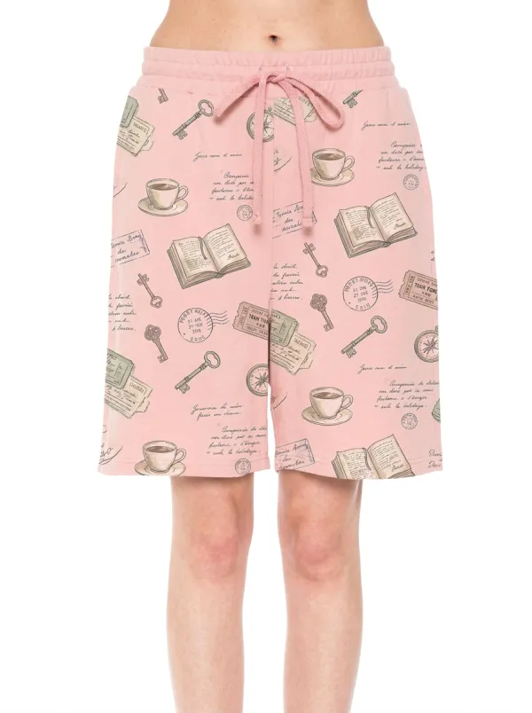 Women's Book Lover Vintage Coffee Key Printed Shorts