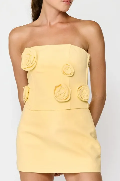 Yellow 3D Rose Applique Tube Top