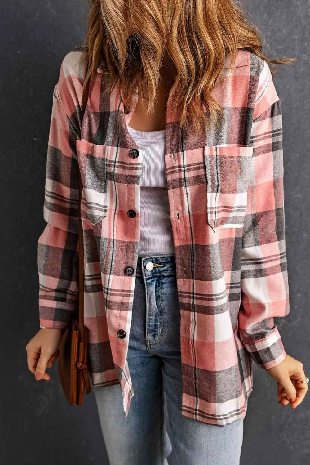 Longline Dropped Shoulder Plaid Pocket Detail Shirt
