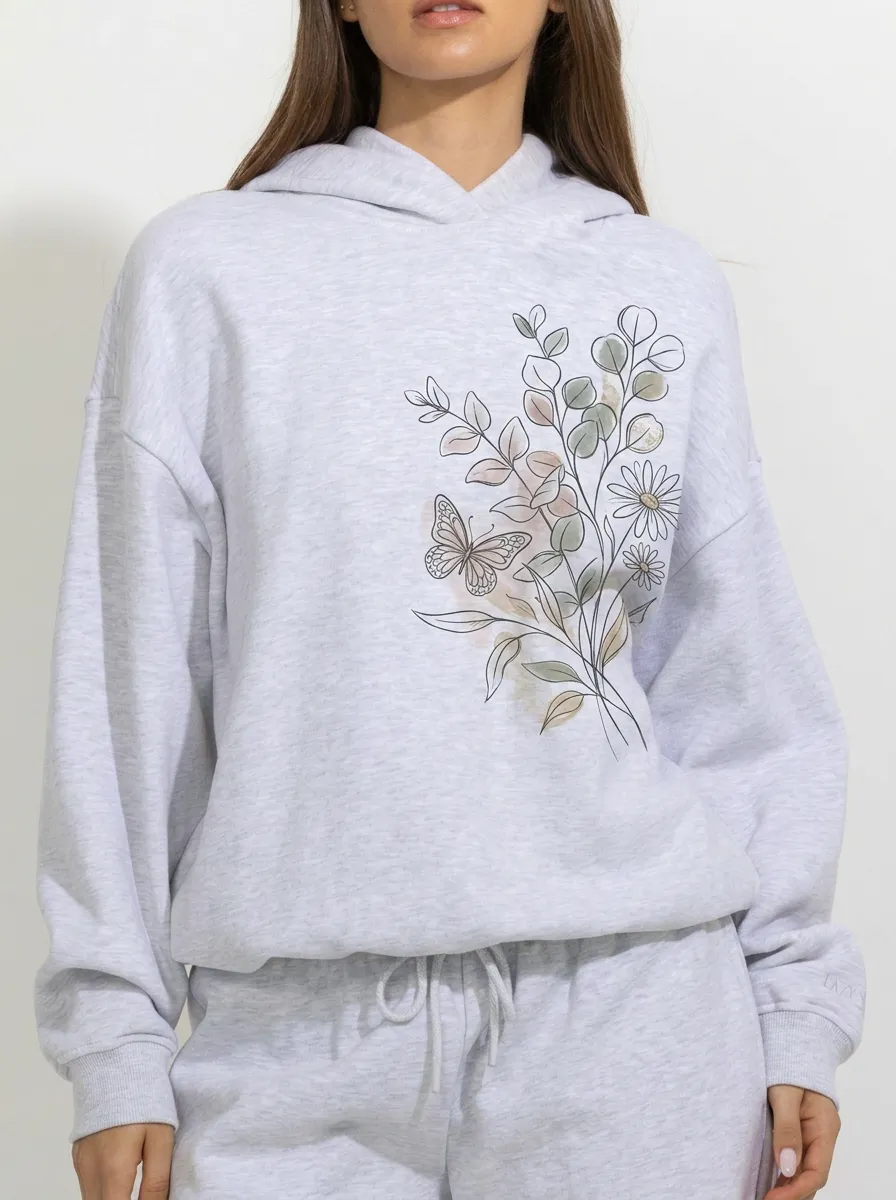 Women's Nature Lover Butterfly Floral Bouquet Printed Hoodie