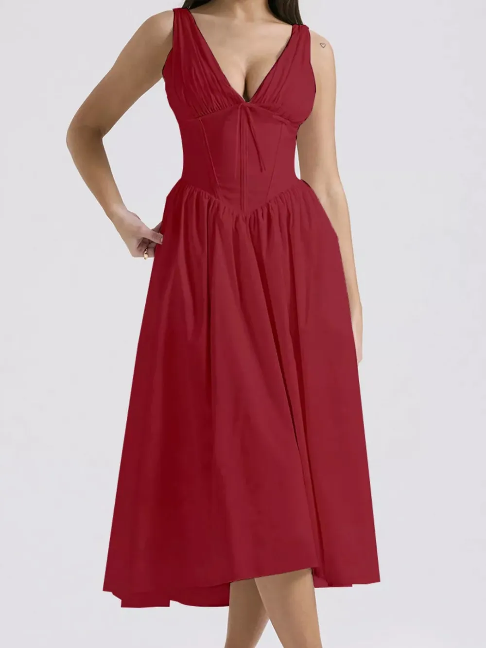 Midi V-Neck Sleeveless Midi Dress
