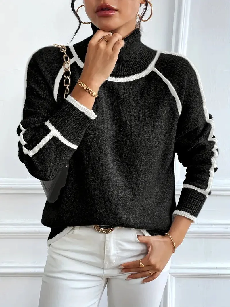 Contrasting Turtleneck Sweater