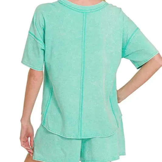 Acid Washed Short Sleeve Tee & Shorts Set