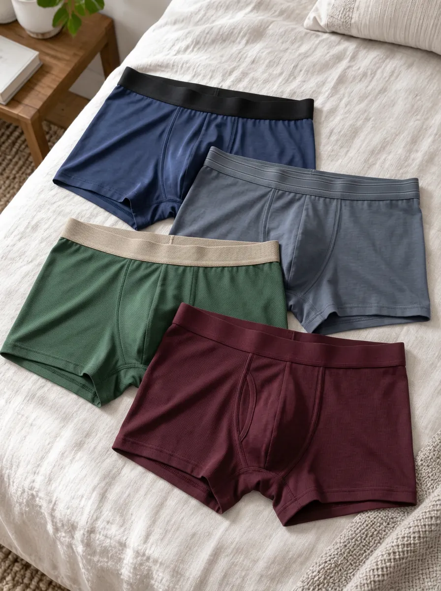 Men's Multi-color Solid Pattern Breathable Boxer Briefs Set