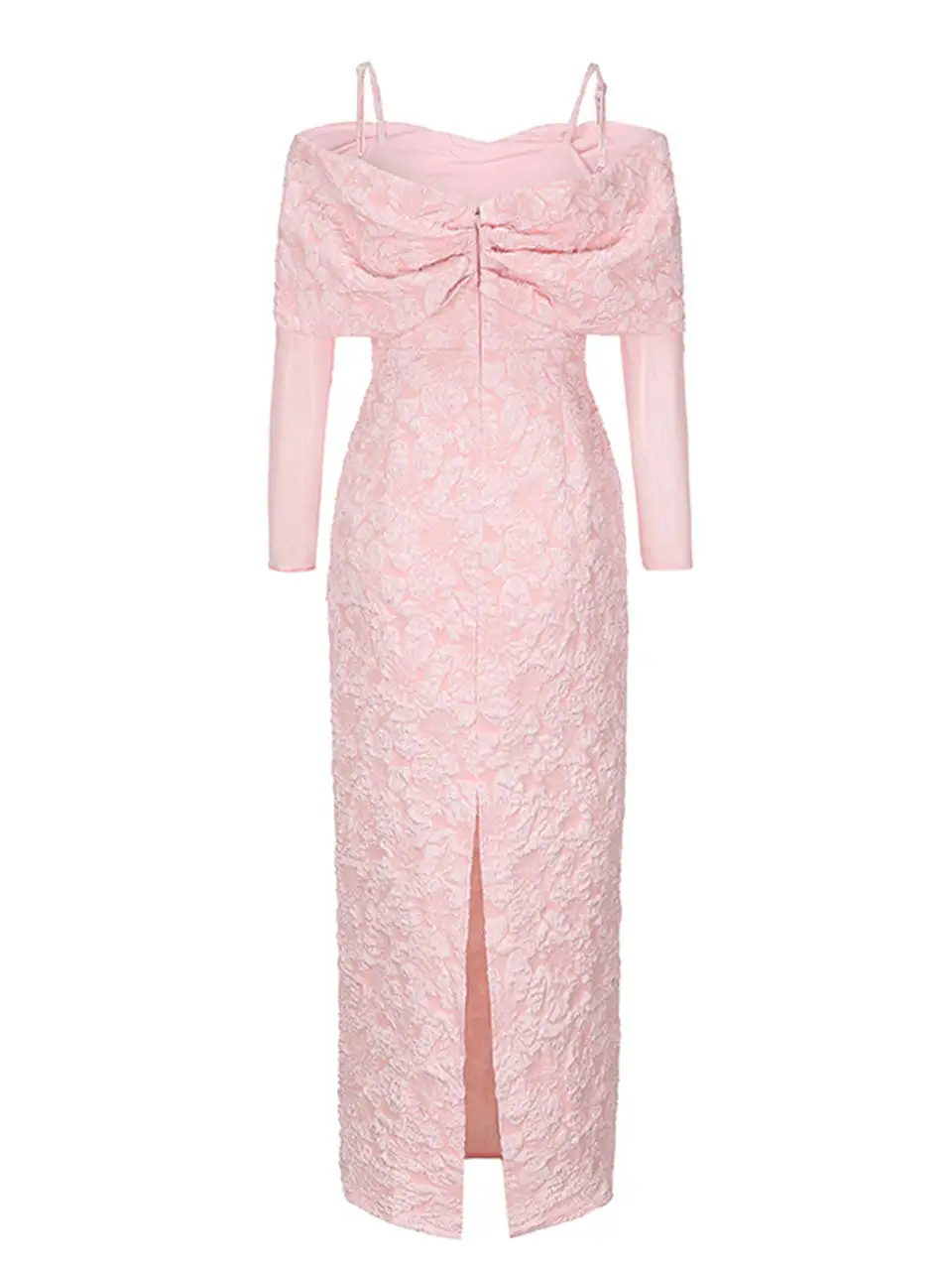 Bow Jacquard Mesh Formal Gown